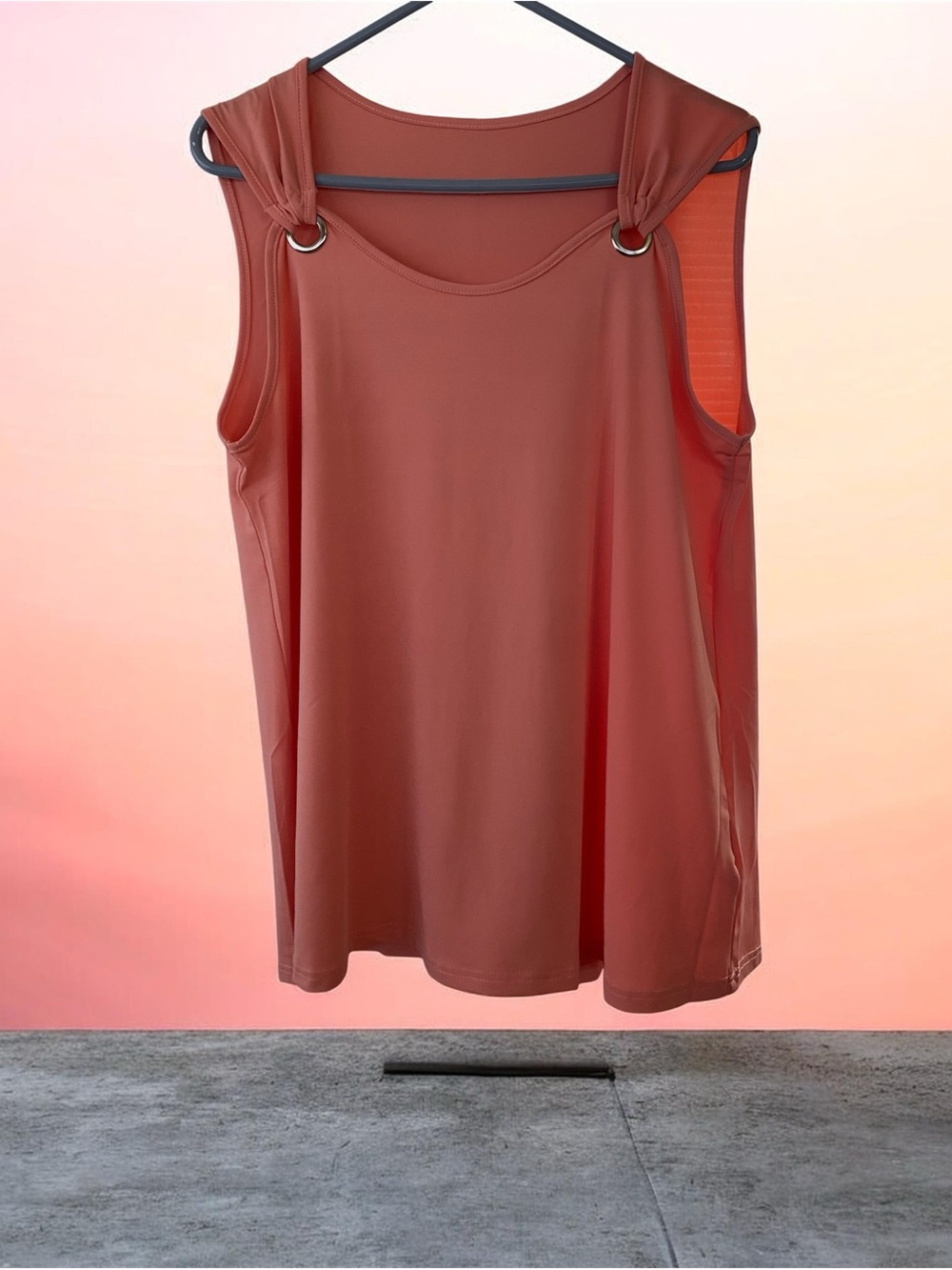 Women’s Sleeveless Tank Top with Ring Detail Set - Coral